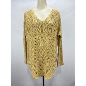 Free People Cross‎ My Heart Oversized Sweater Womens Small Pale Gold Tunic Vneck